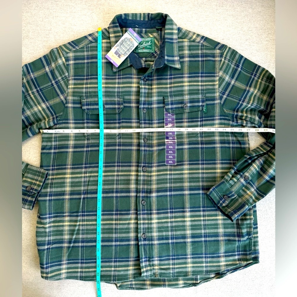 New Woolrich Brawny Flannel Button Shirt Green Plaid Blue - Picture 5 of 7